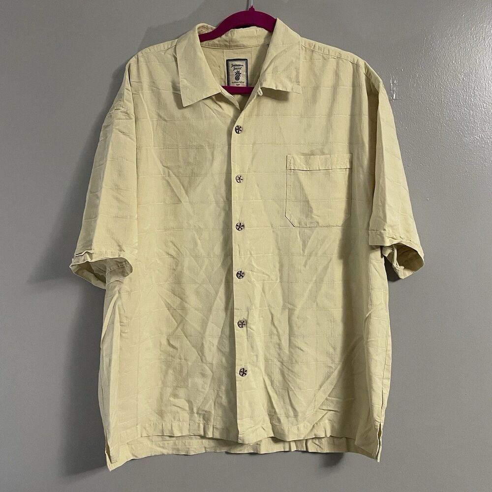 Jamaica Jaxx Authentic Island Style Short Sleeve XXL 100% Silk Yellow